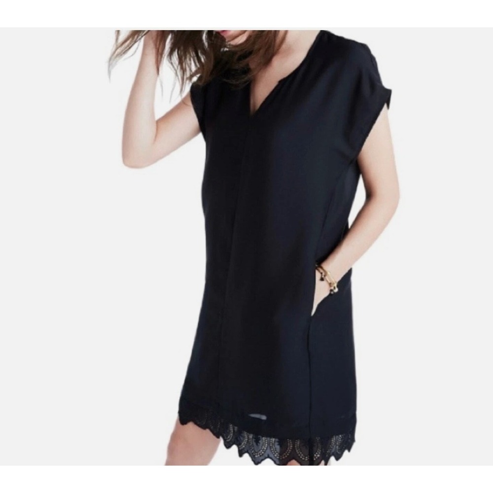 Madewell Black Short Sleeve Eyelet Lace Mini Casual Party Career Shift‎ Dress